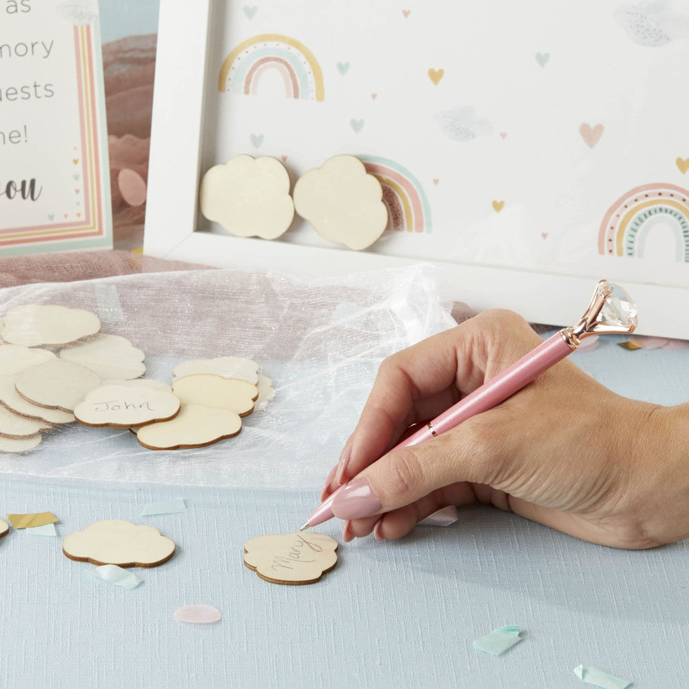 Kate Aspen Boho Rainbow shadowbox shows rainbow and cloud decor