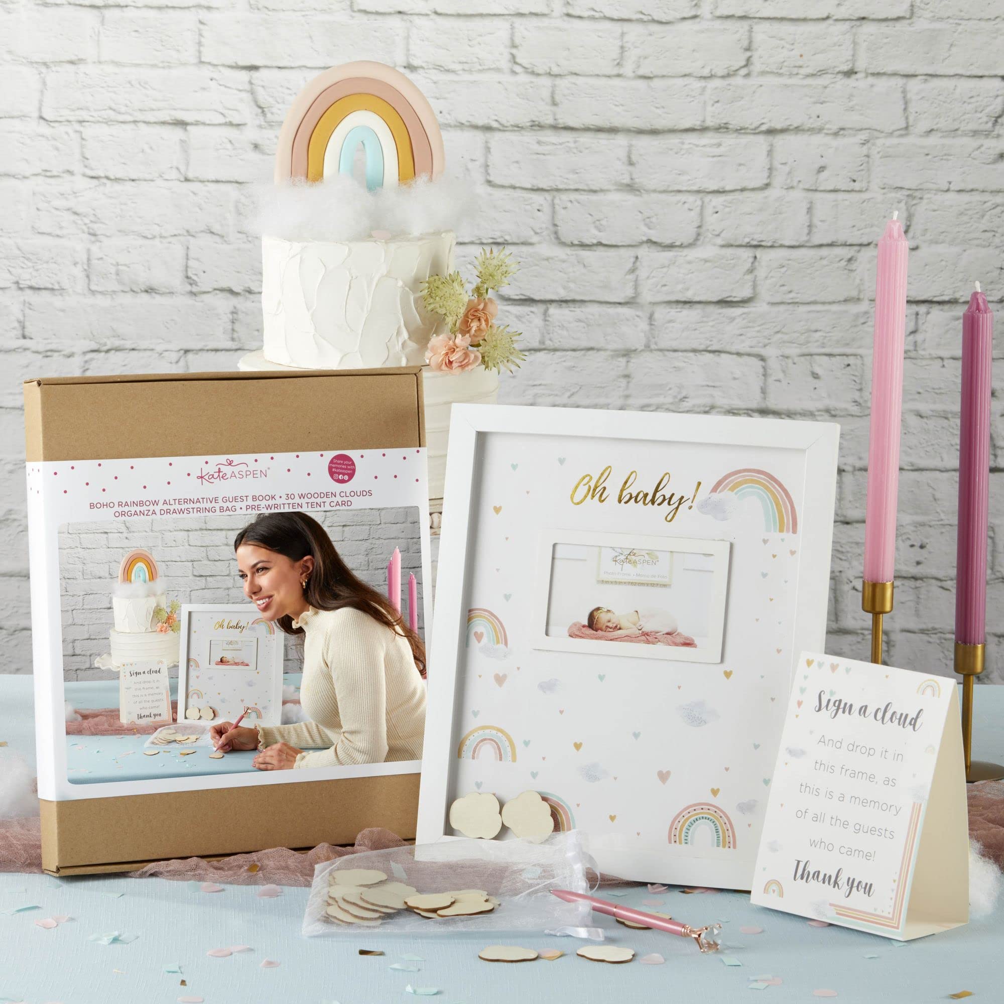 Kate Aspen Boho Rainbow wooden clouds for guest signatures