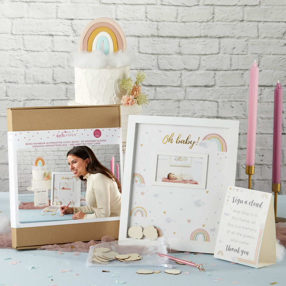 Kate Aspen Boho Rainbow wooden clouds for guest signatures
