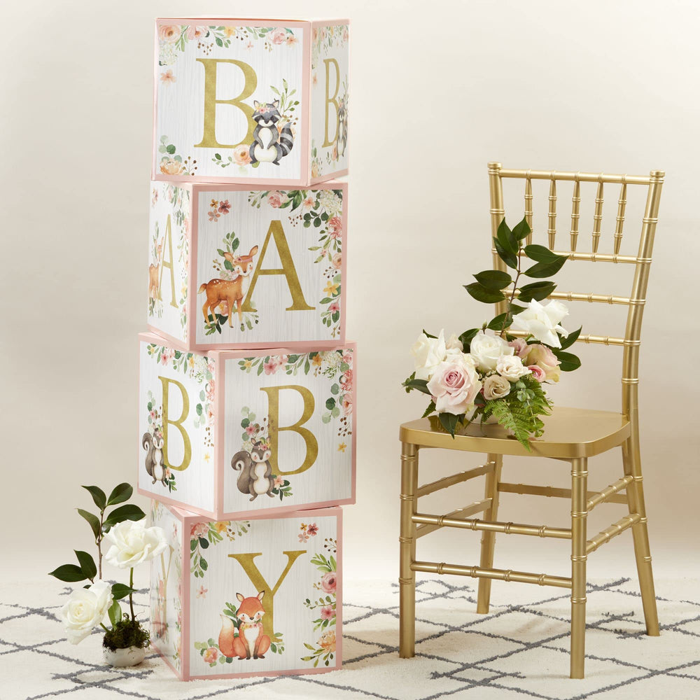 Kate Aspen Nursery decor featuring pink woodland boxes