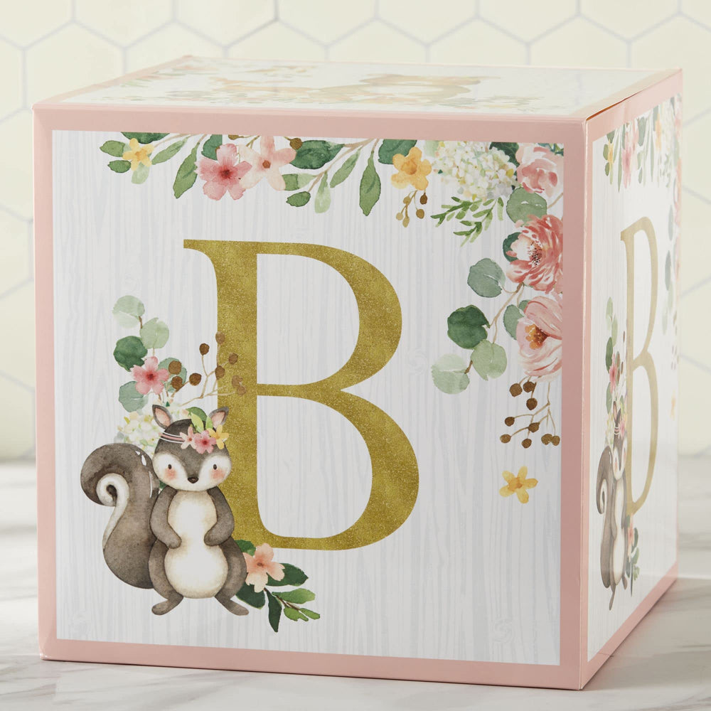 Kate Aspen Pink Woodland Baby Boxes assembled into BABY tower