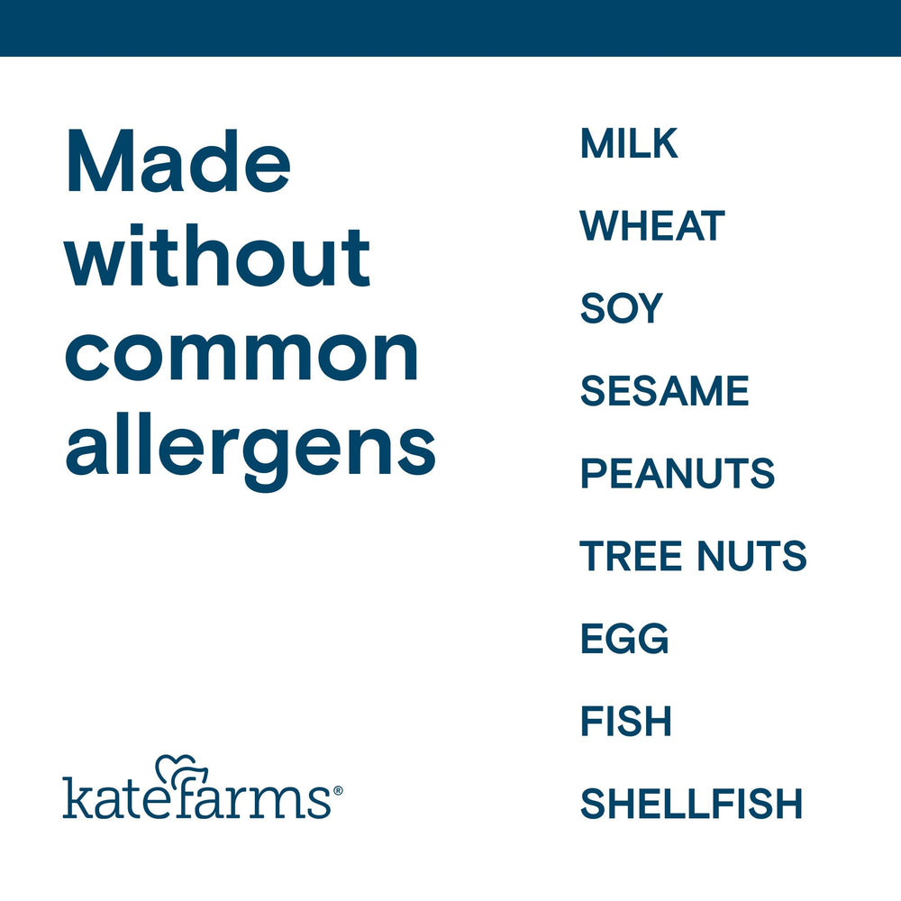 Kate Farms nutrition facts panel highlights protein and essential nutrients.