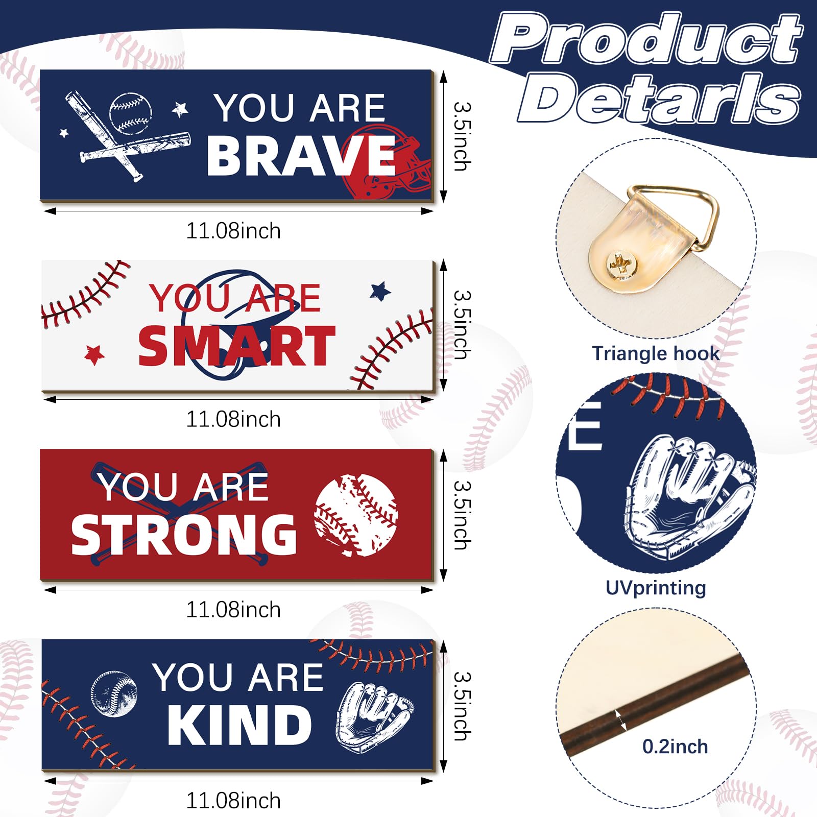 Kathfly baseball wall signs blue red white brighten teen room with motivation