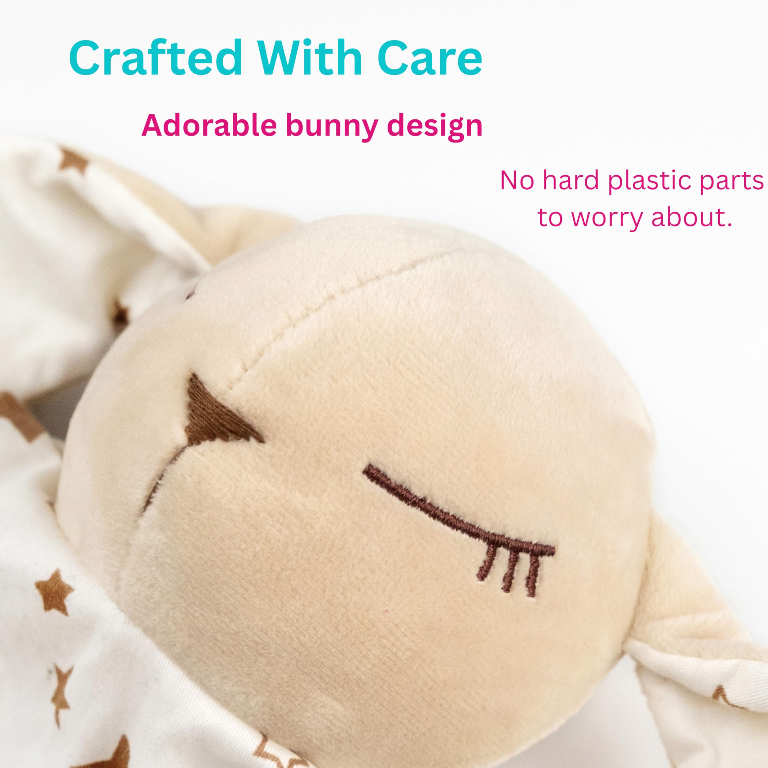 Katiia Joy bunny lovey soft fabric closeup — breathable material enhances comfort