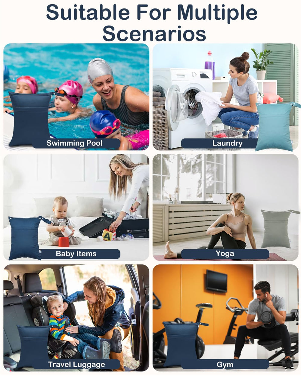 Kawigo all-in-one bags for diaper, cosmetics, and wet clothes.