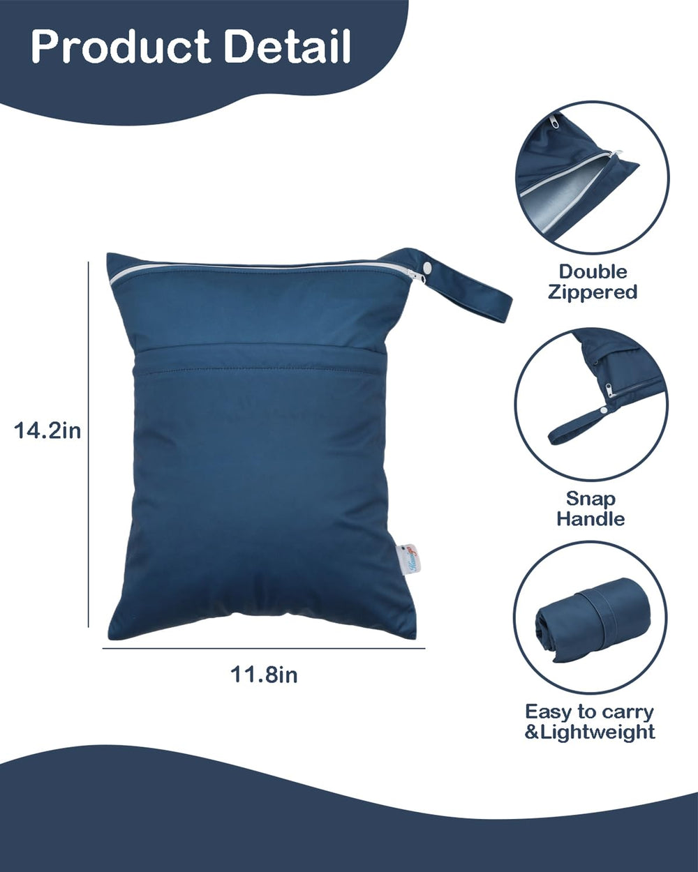 Kawigo two-zippers in use for easy access to wet and dry items.
