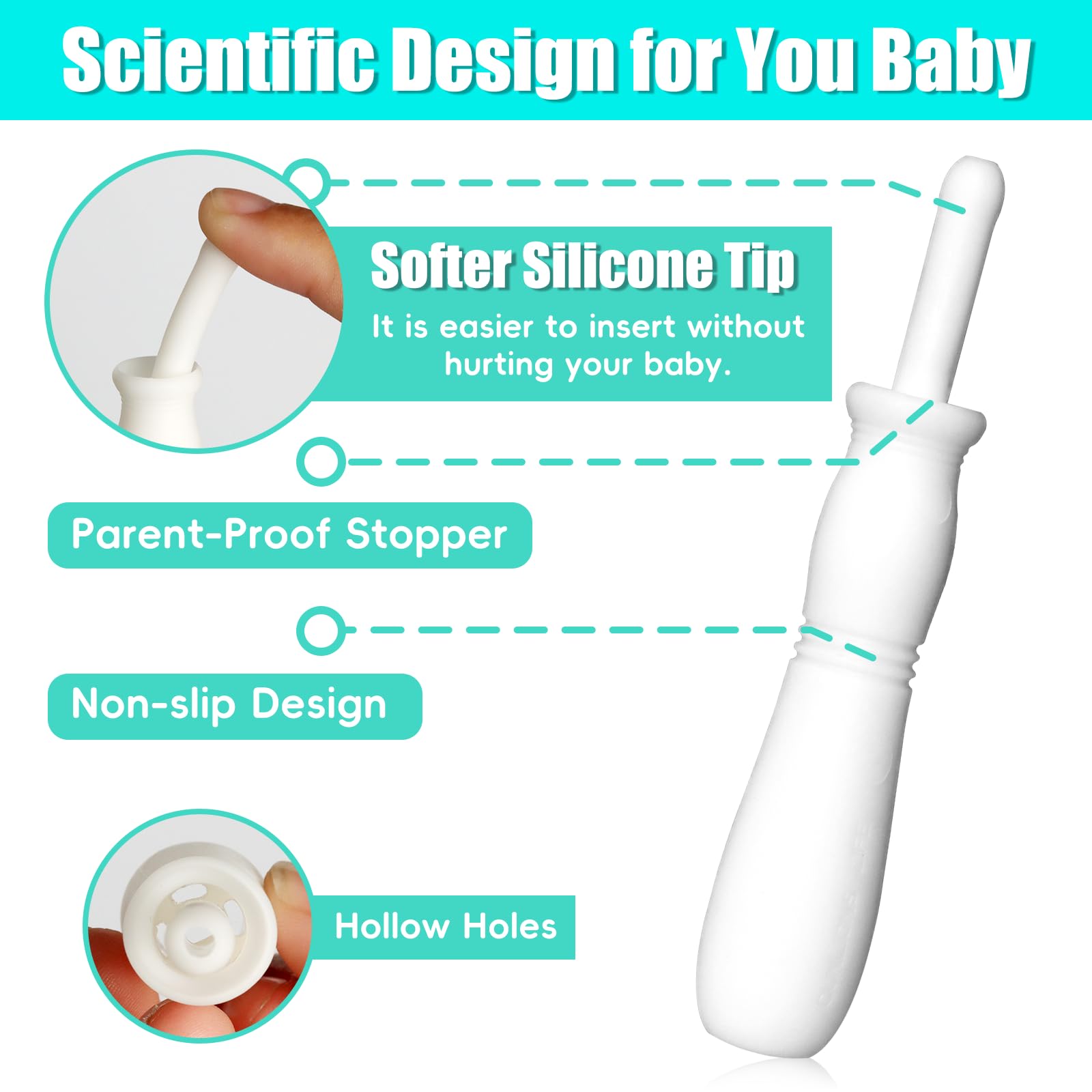 Kaxmyt baby-colic-relief silicone-tube highlights safe silicone design for gentle abdominal relief.