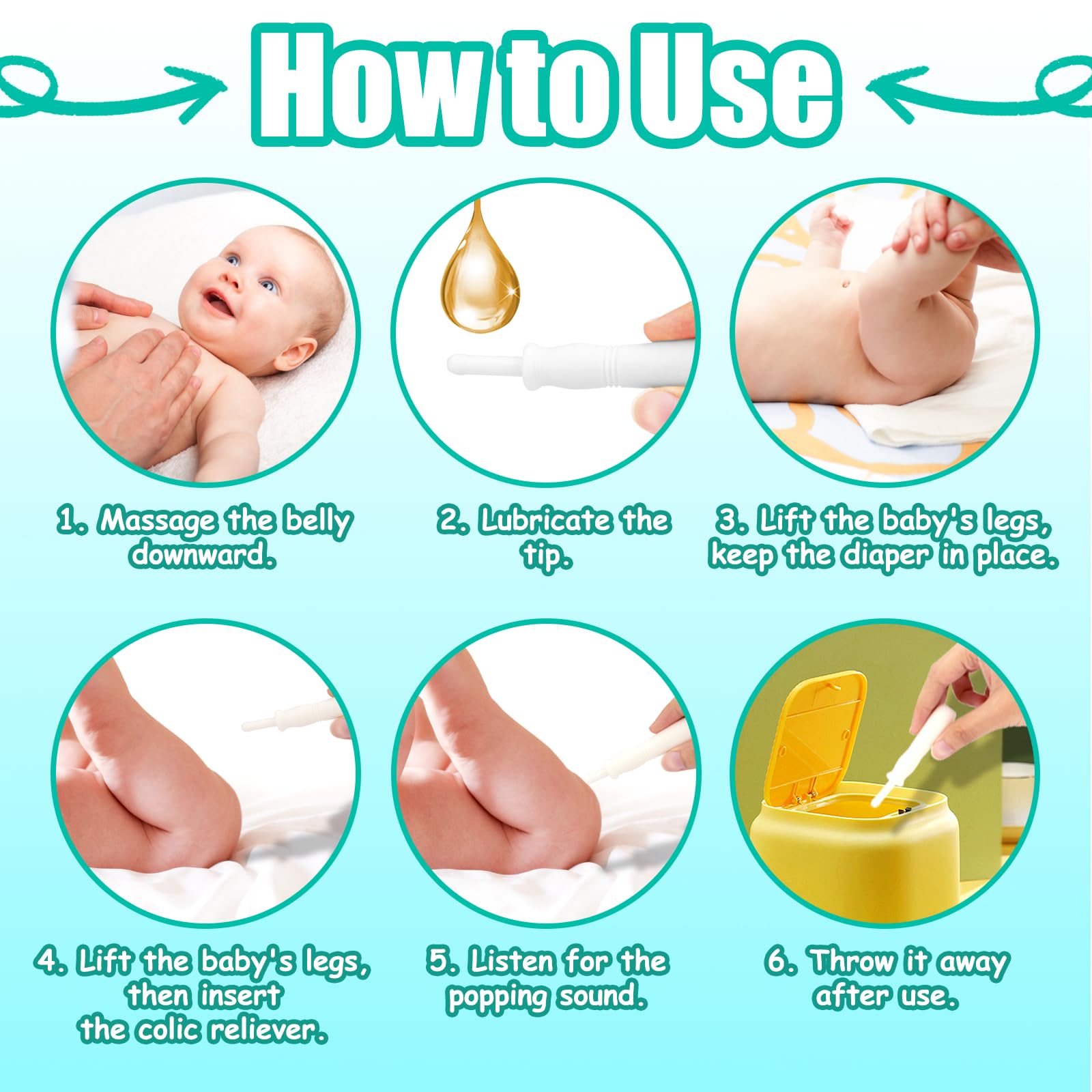 Kaxmyt baby-relief-oil-lubrication-use illustrates smooth insertion with a small amount of oil.