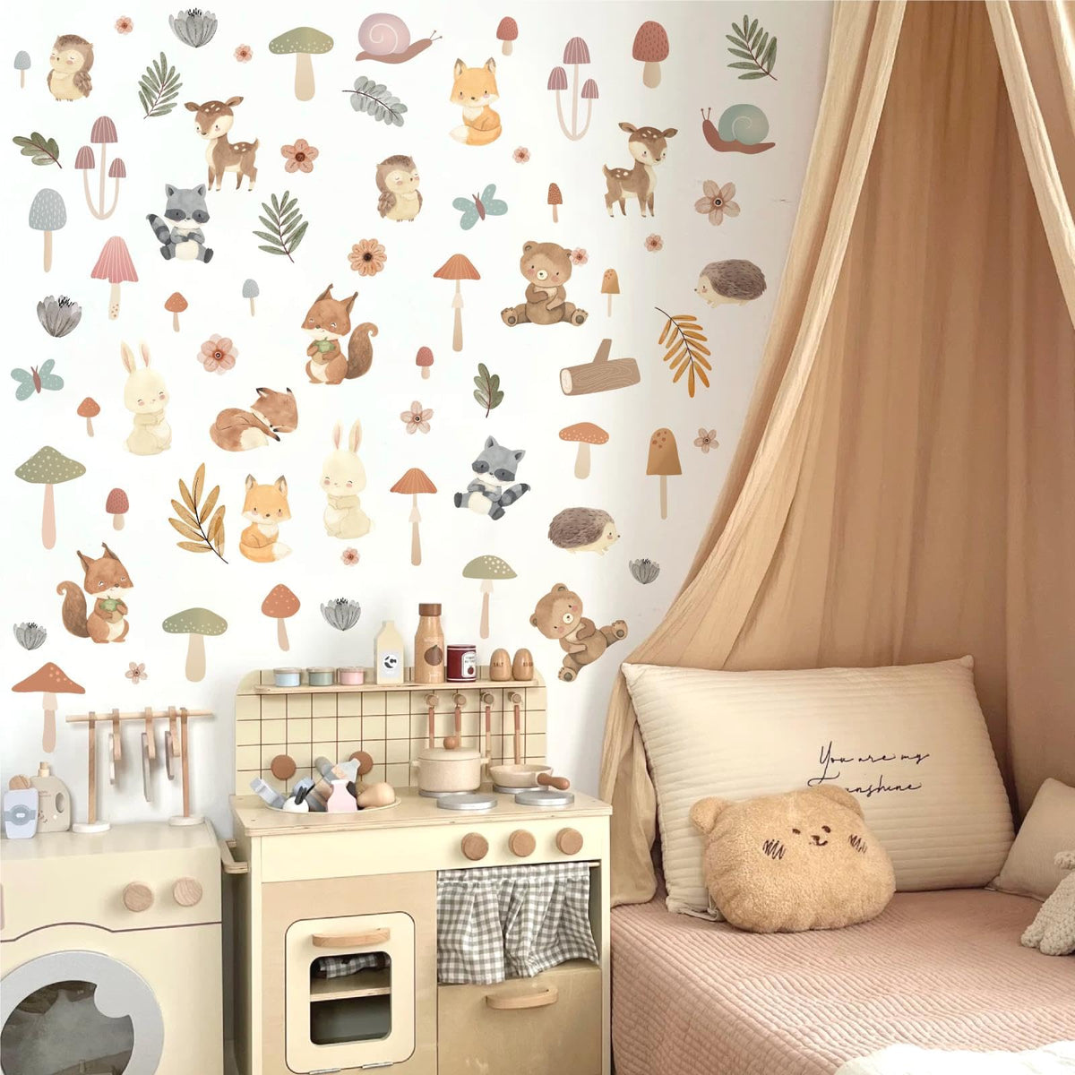 Kazova woodland animals wall stickers on three 11x11 sheets for flexible room decor