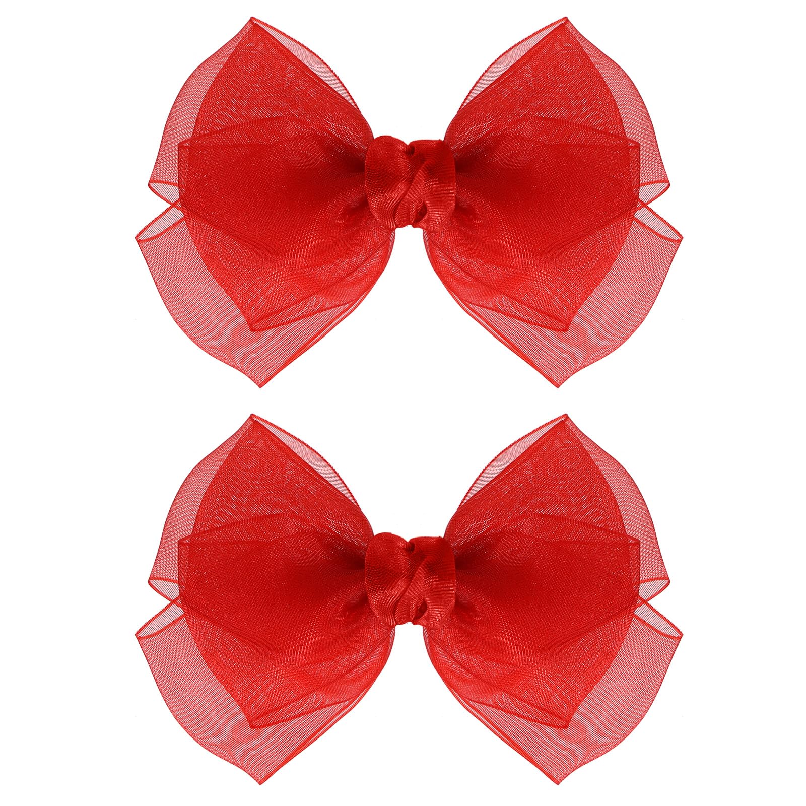 KCHIES 4in red mesh hair bow clip—front view for effortless daily styling.