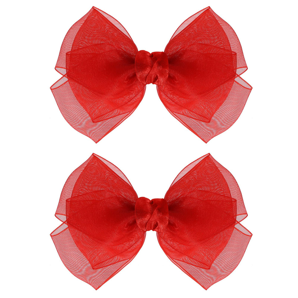 KCHIES 4in red mesh hair bow clip—front view for effortless daily styling.