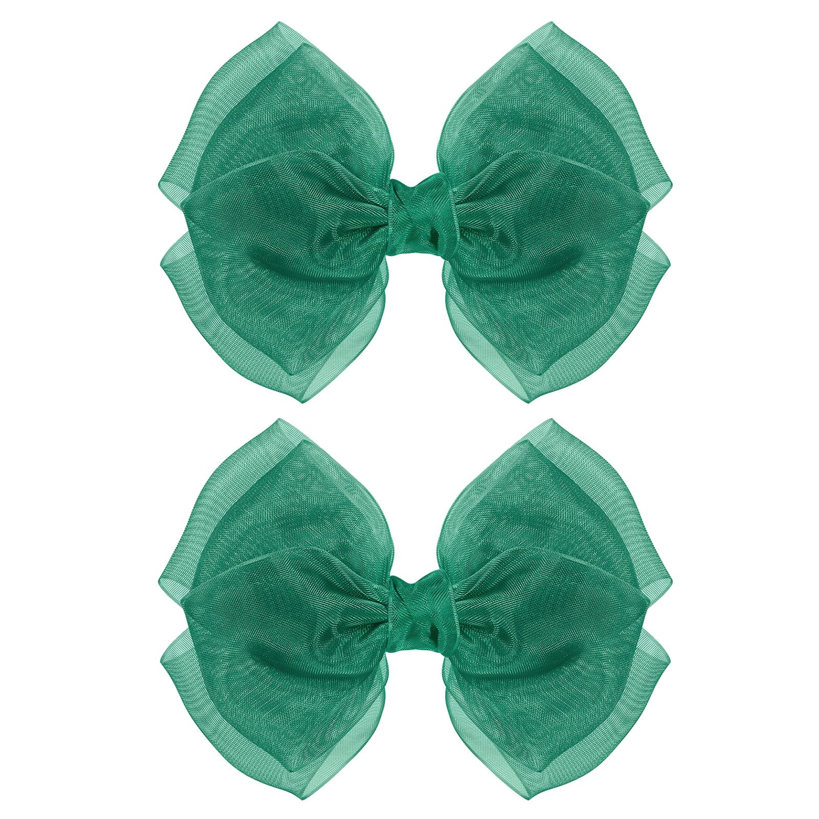 KCHIES hunter-green-mesh-bow-clip-4inch secures ponytails with lightweight elegance.