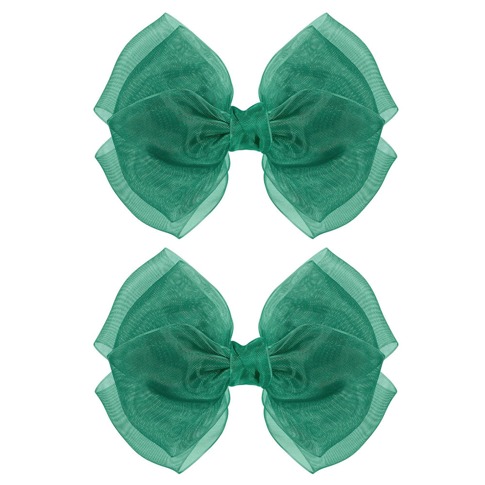 KCHIES hunter-green-mesh-bow-clip-4inch secures ponytails with lightweight elegance.