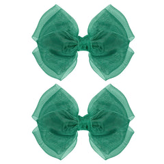 KCHIES hunter-green-mesh-bow-clip-4inch secures ponytails with lightweight elegance.