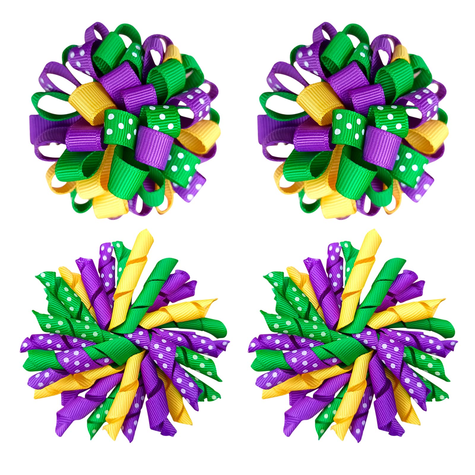 KCHIES Mardi Gras korker bows on a purple-gold-green clip, secure and party-ready