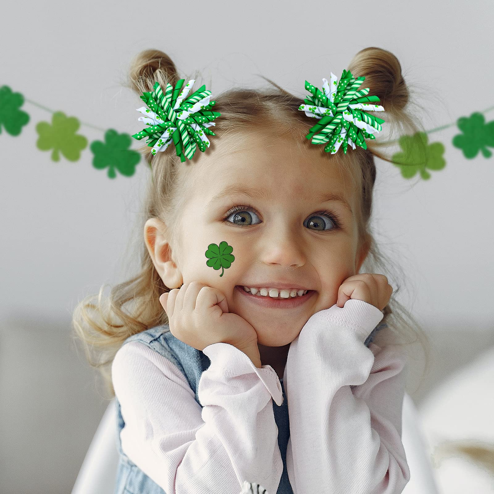 KCHIES shamrock curly korker bow close-up shows neat construction for comfortable wear.