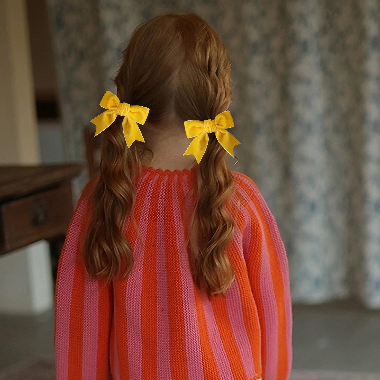 KCHIES yellow velvet bow on a clip suitable for weddings, photos, and parties.