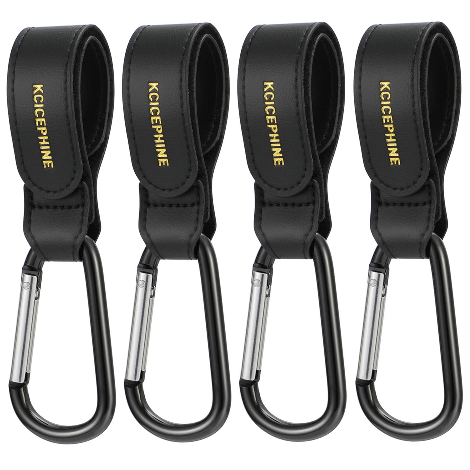 Kcicephine 4pack stroller hooks in black attach securely to handles for multiple bags.