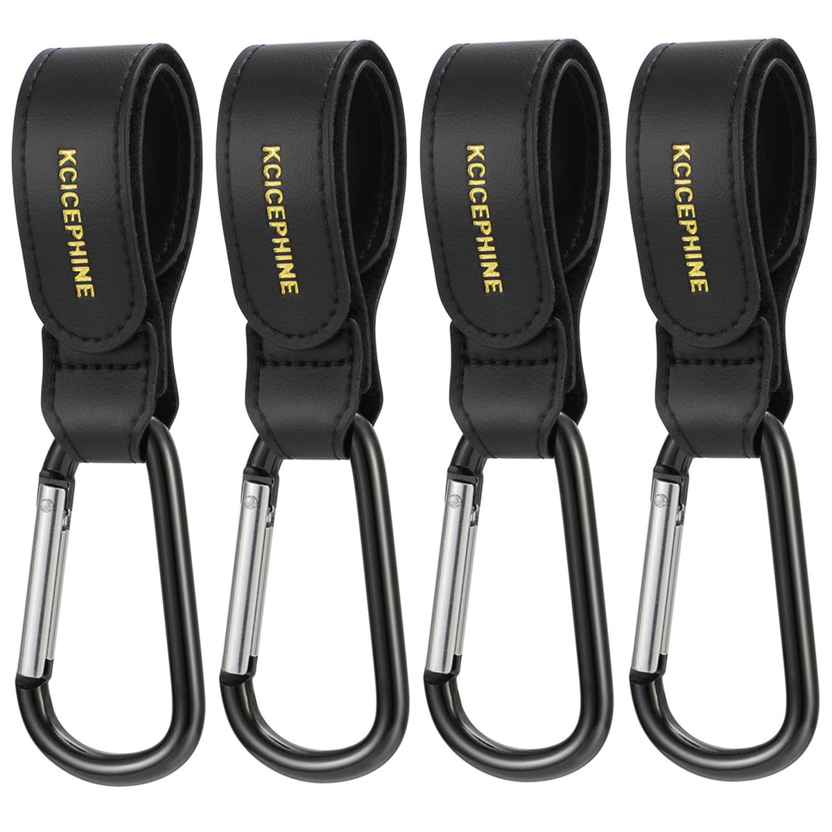 Kcicephine 4pack stroller hooks in black attach securely to handles for multiple bags.