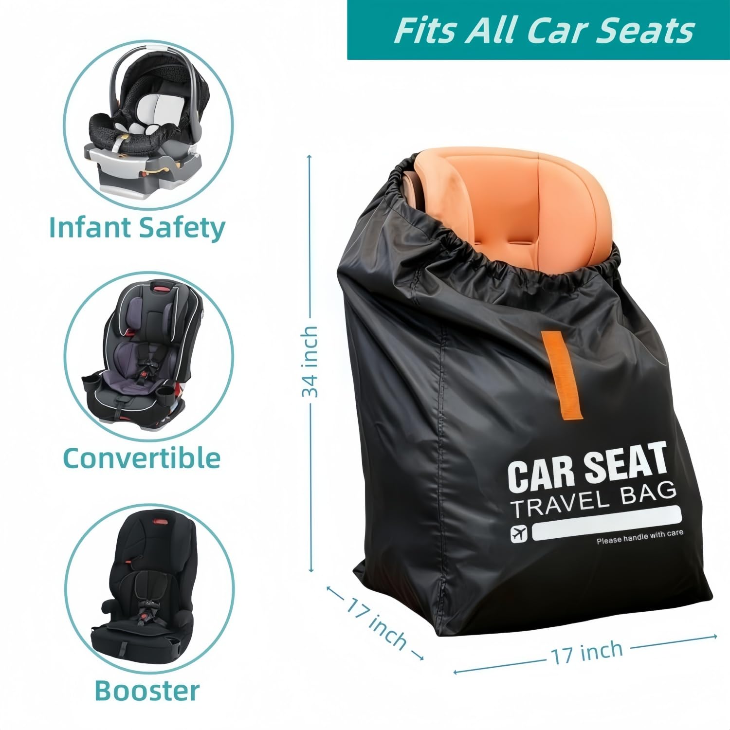 Kcicephine car seat travel bag side view showing durable polyester construction.