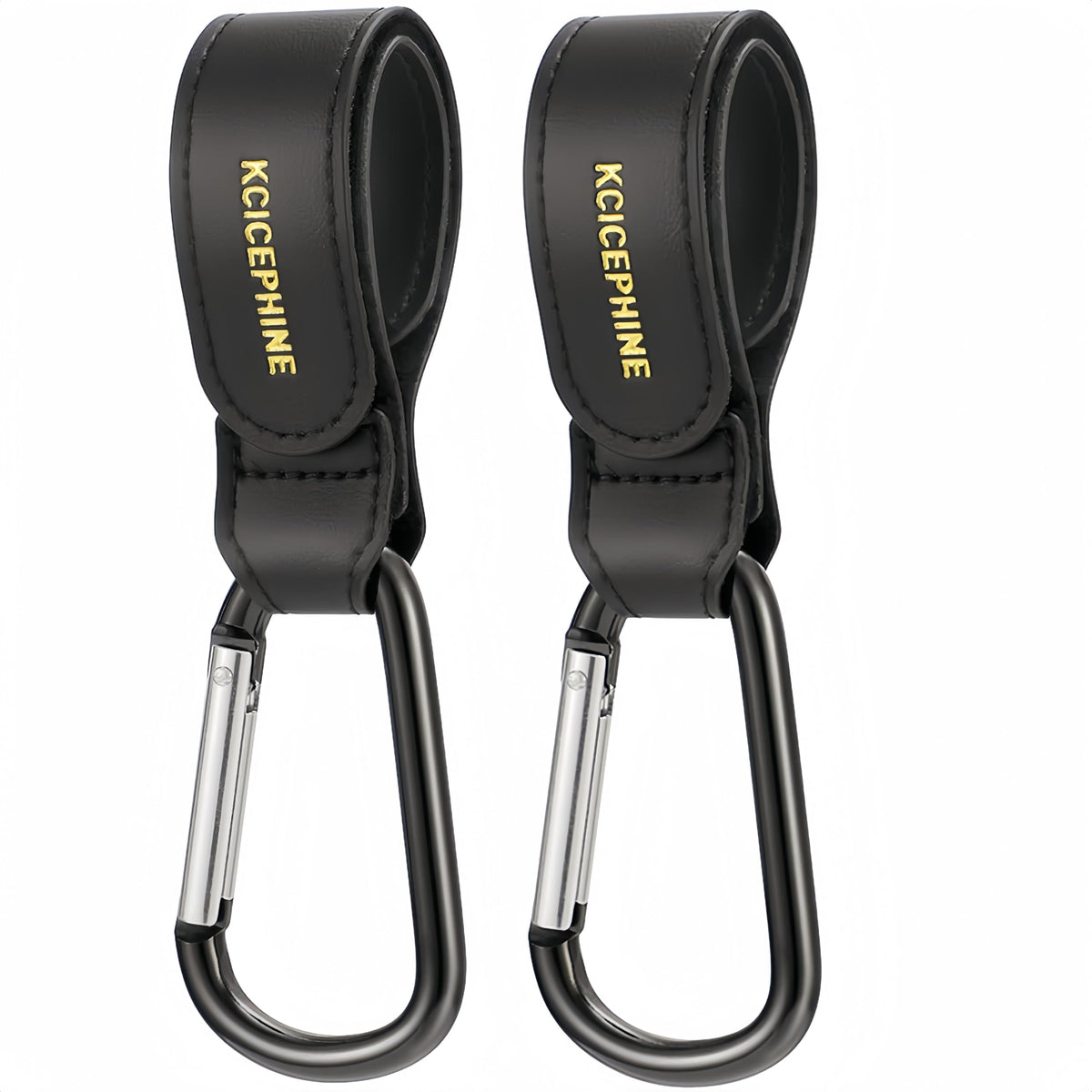 Kcicephine stroller hooks with a durable-aluminum-carabiner clip for secure bag support.