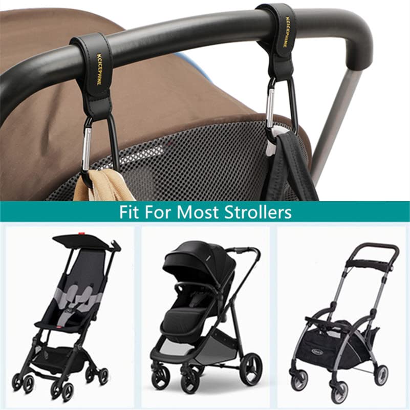 Kcicephine universal buggy hooks demonstrate easy use placement on various prams.