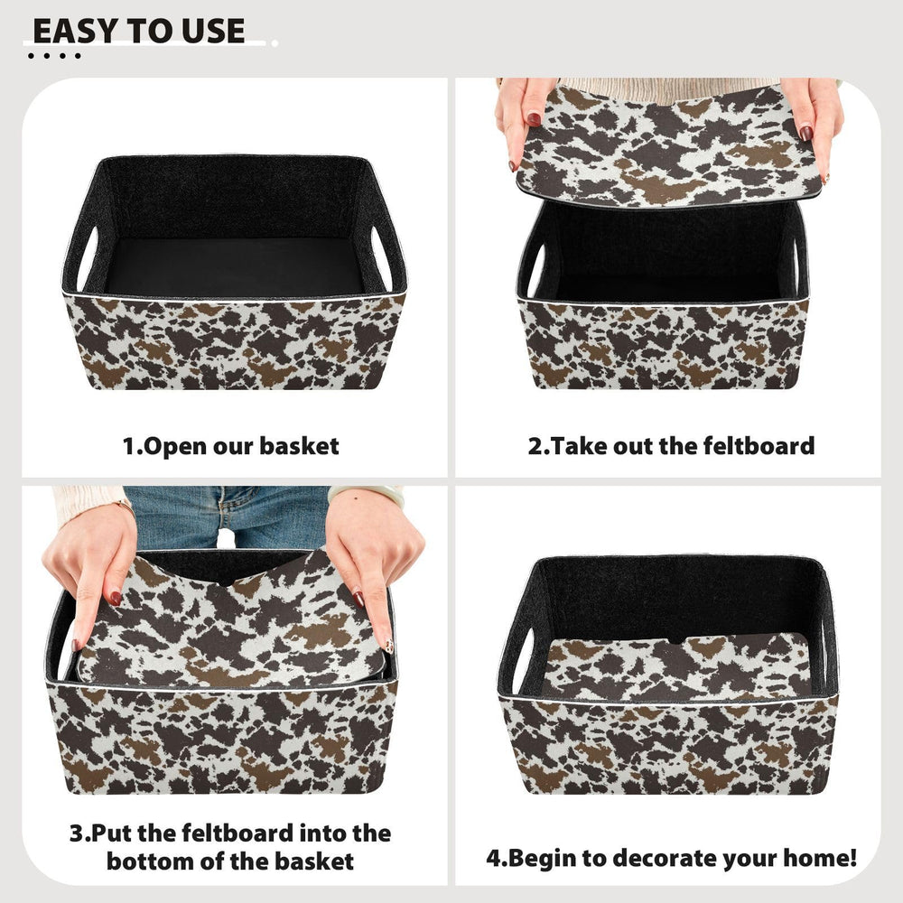 Kcldeci cow-print storage bin folded flat saves space when not in use