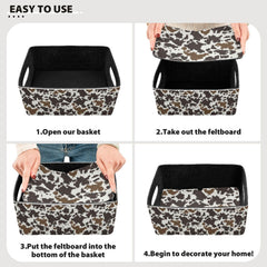 Kcldeci cow-print storage bin folded flat saves space when not in use