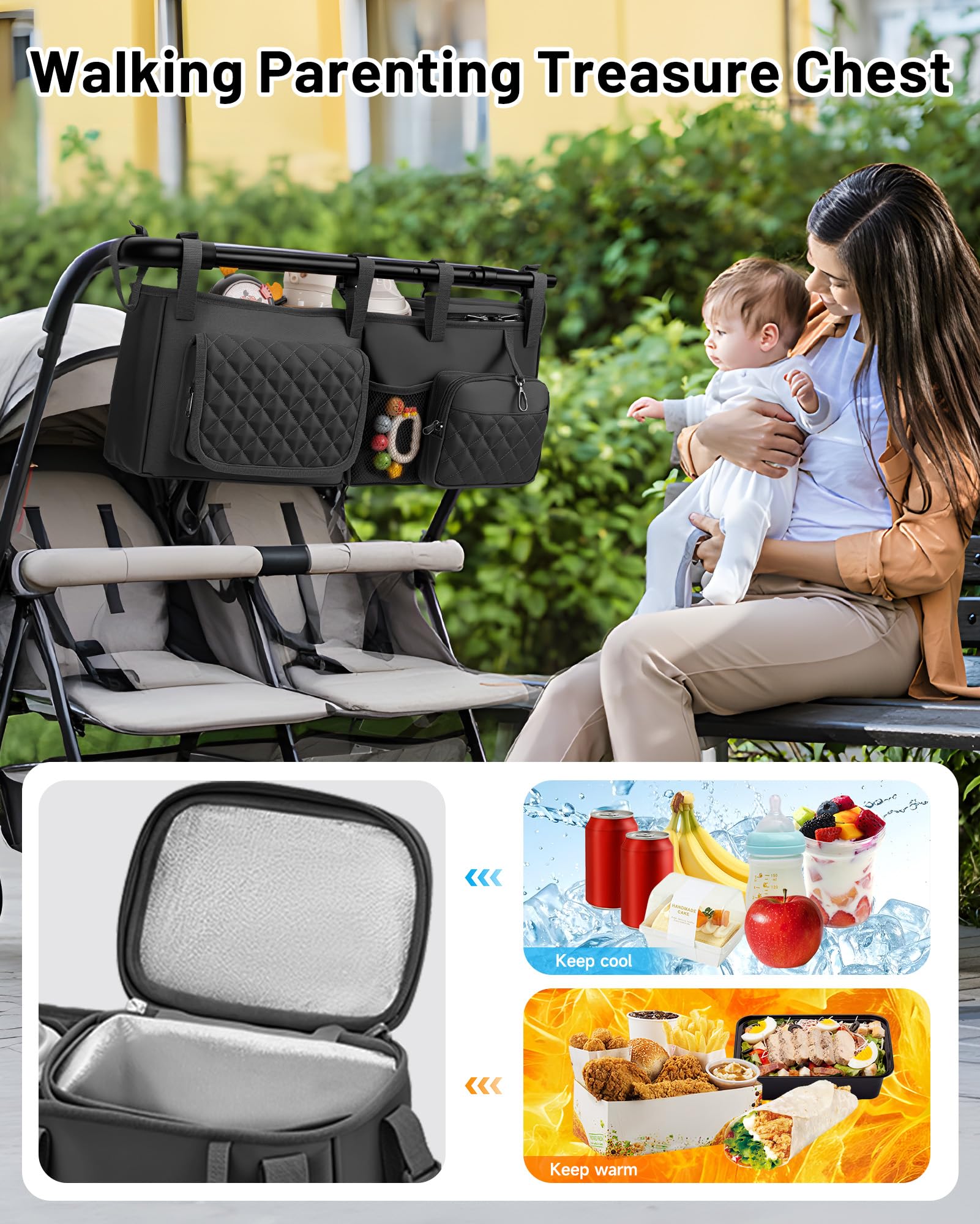 kcross-double-stroller-insulated-bottle-compartment keeps bottles at the right temperature during trips.