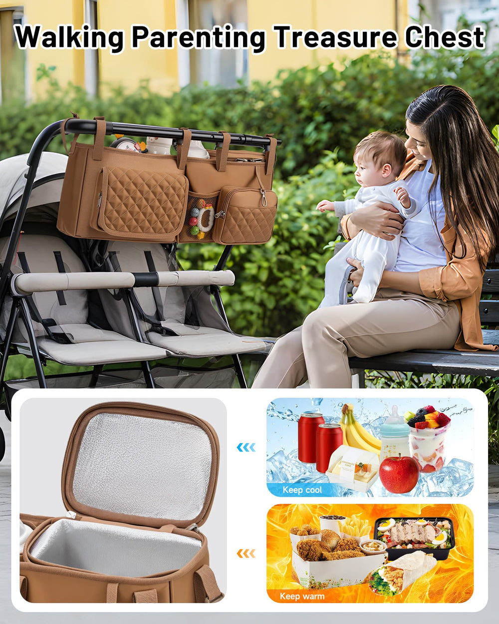 kcross double stroller organizer bag waterproof material protecting contents