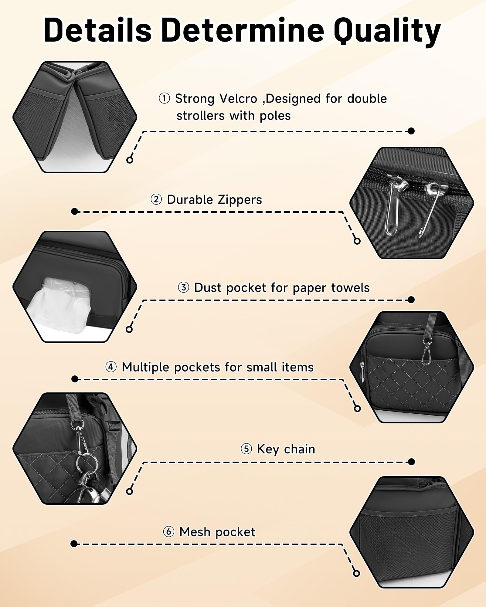 kcross-stroller-caddy-wipes-pocket provides quick access to wipes for on-the-go cleanup.
