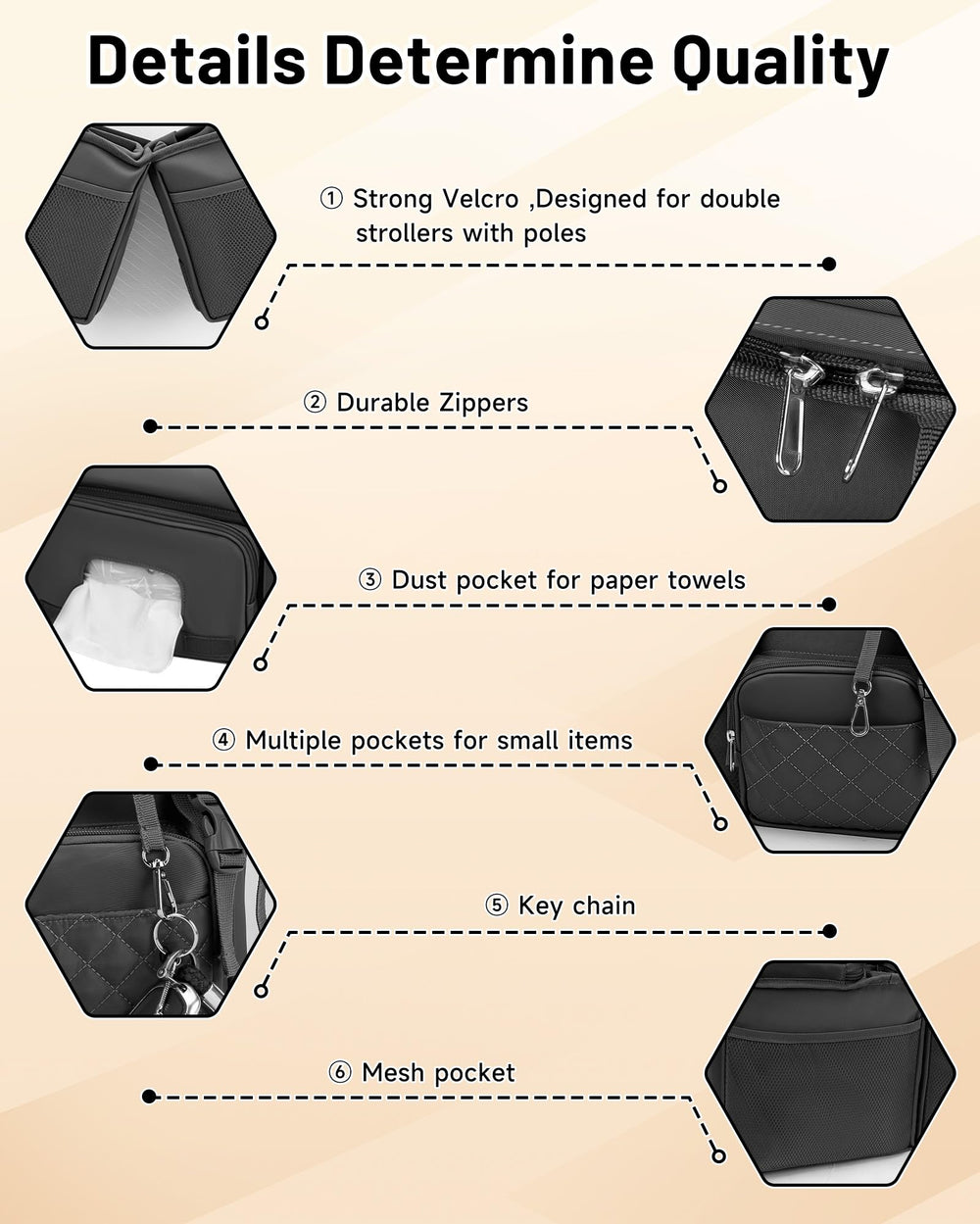 kcross-stroller-caddy-wipes-pocket provides quick access to wipes for on-the-go cleanup.