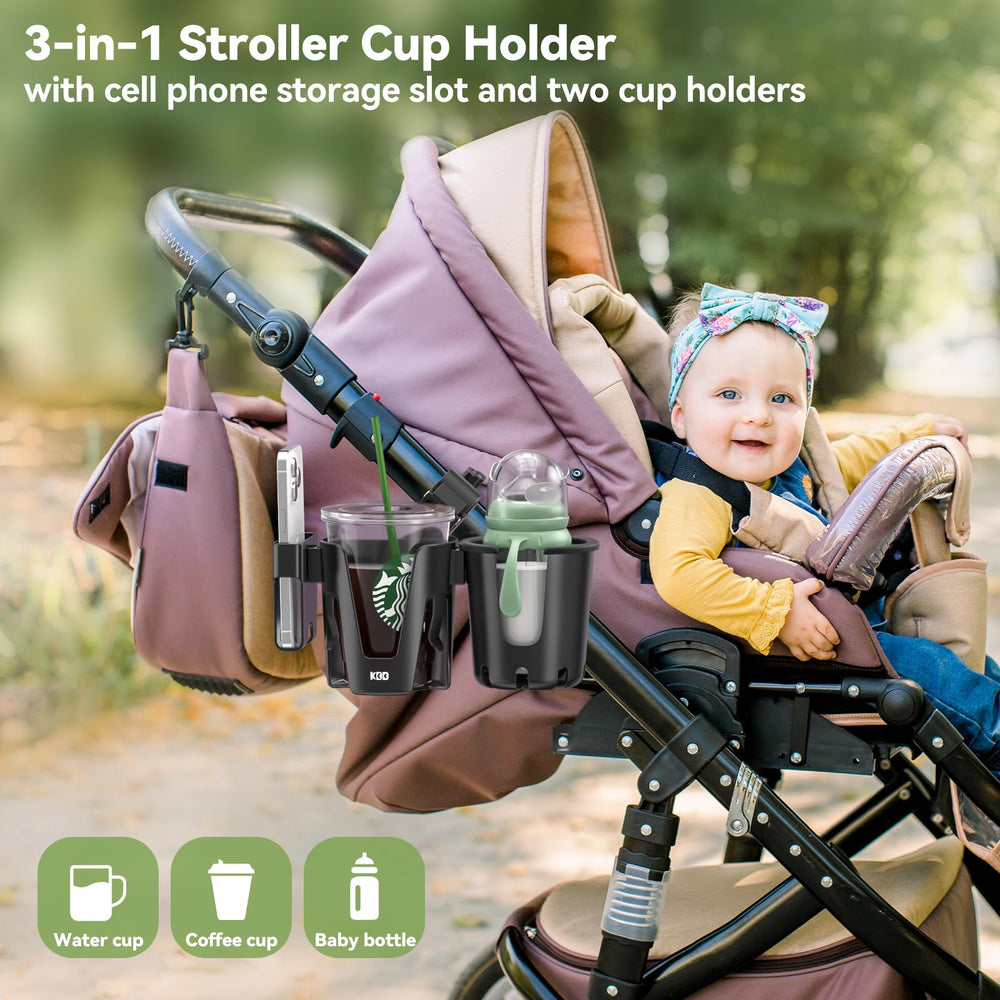 KDD Stroller Cup Holder 360-degree rotation for quick access on the move