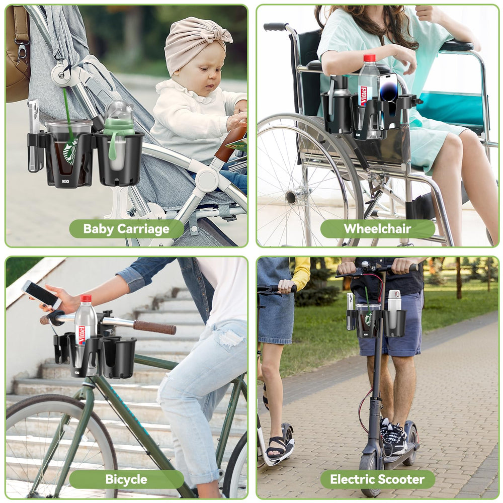 KDD Stroller Cup Holder compatible with coffee cups and Yeti bottles for travel