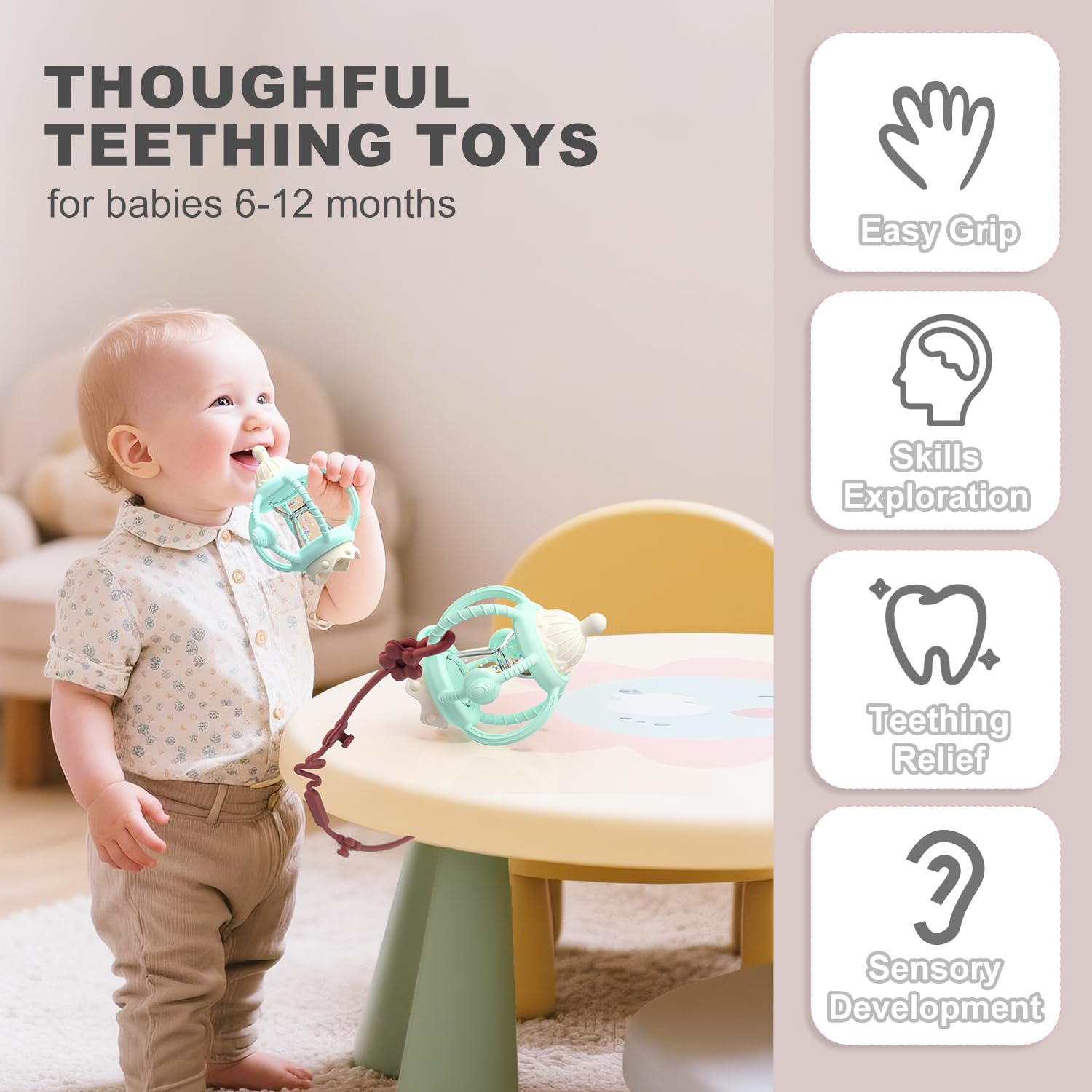 KDTOMOY freezable cooling toy provides refreshing teething relief when chilled.