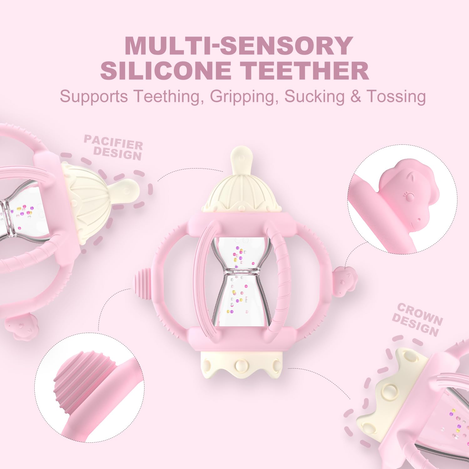 KDTOMOY Montessori-inspired silicone teether supports baby play during tummy time.