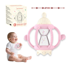 KDTOMOY pink teething rattle pacifier closeup for soothing gums during teething.