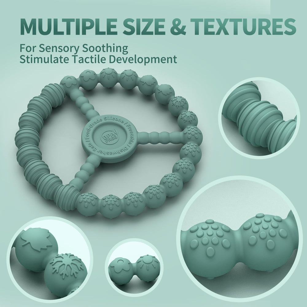 KDTOMOY teether textured-beads closeup emphasizing multi-texture surfaces.