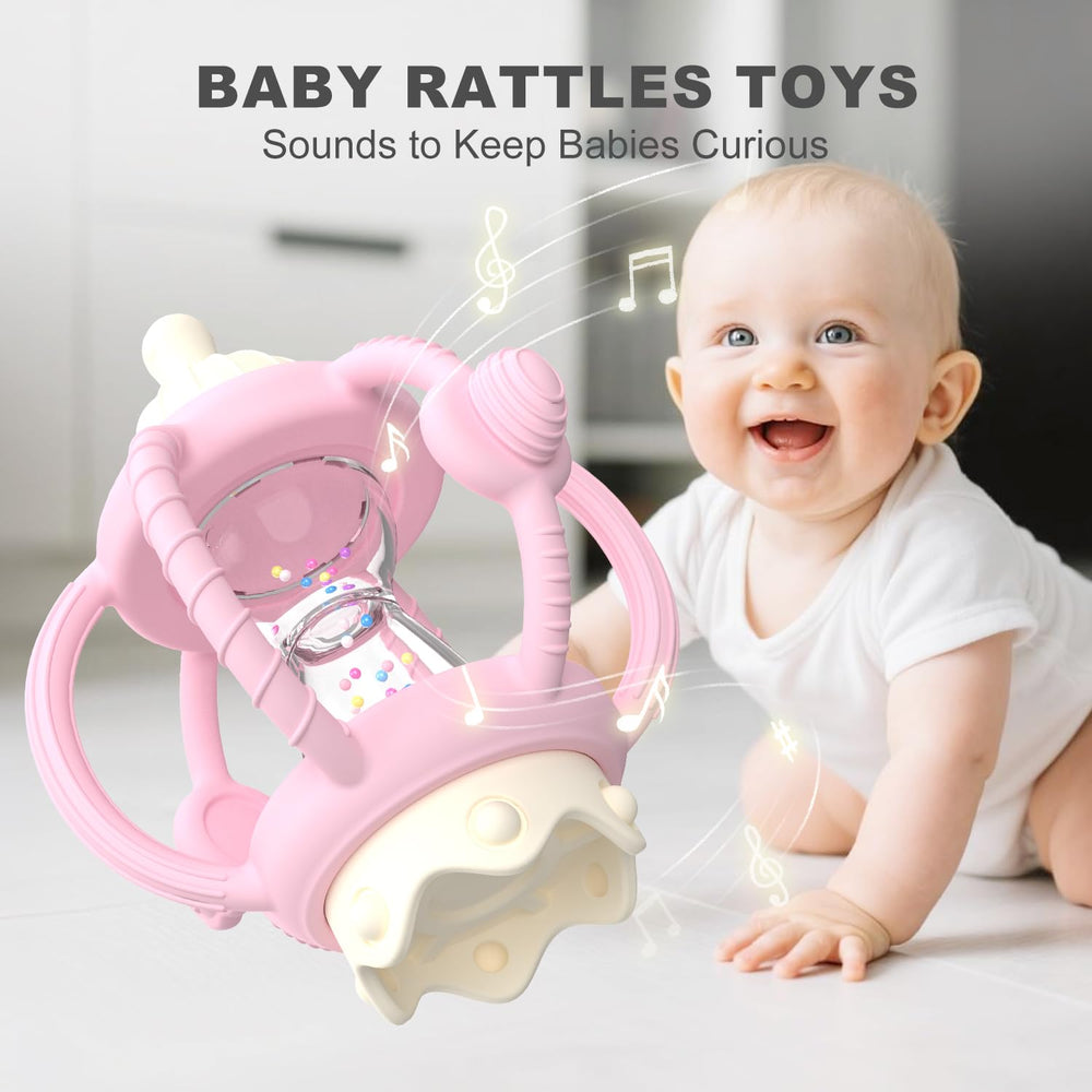 KDTOMOY teething rattle with multi-texture handles enhances grip and chewing comfort.