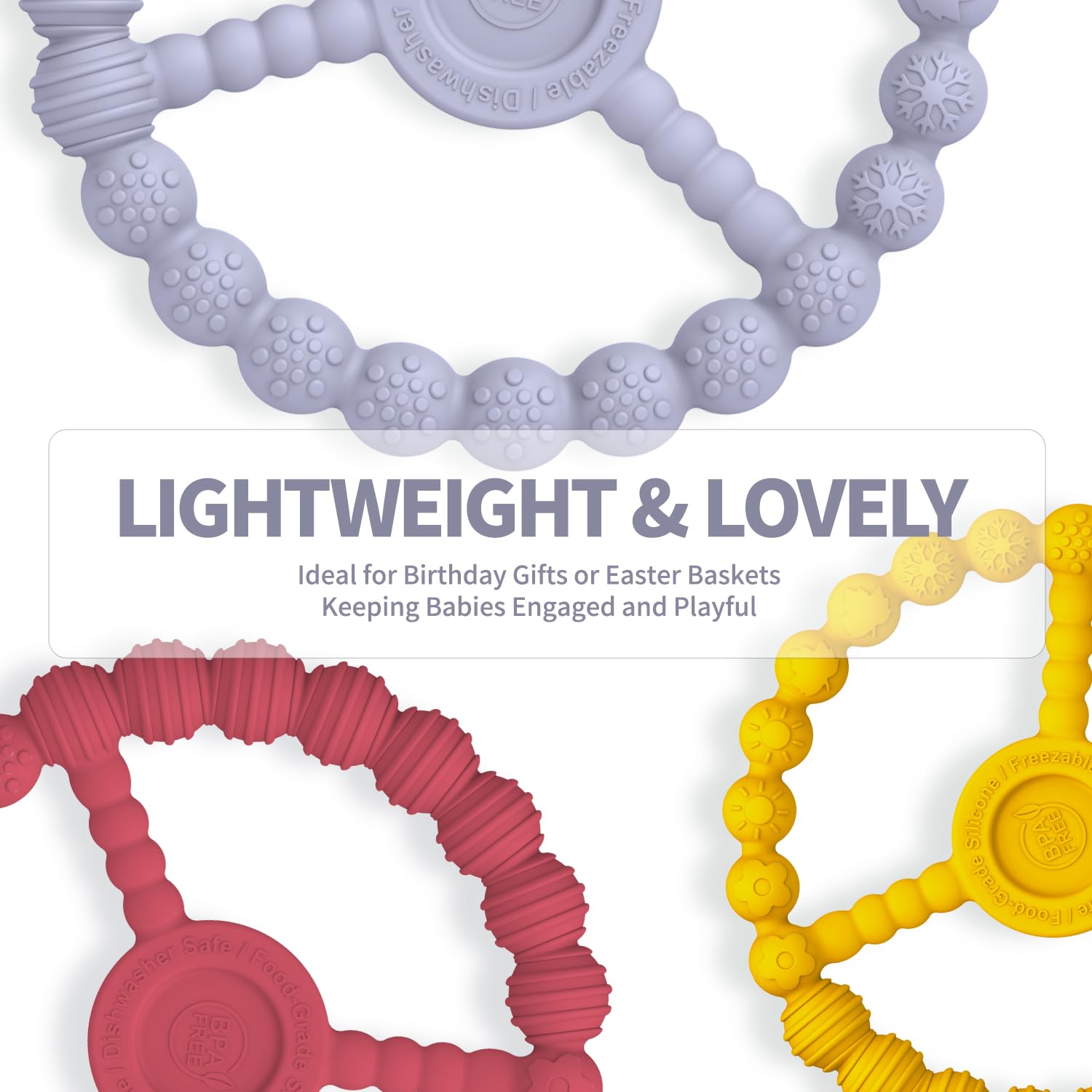 KDTOMOY teething rings closeup textures promote tactile development