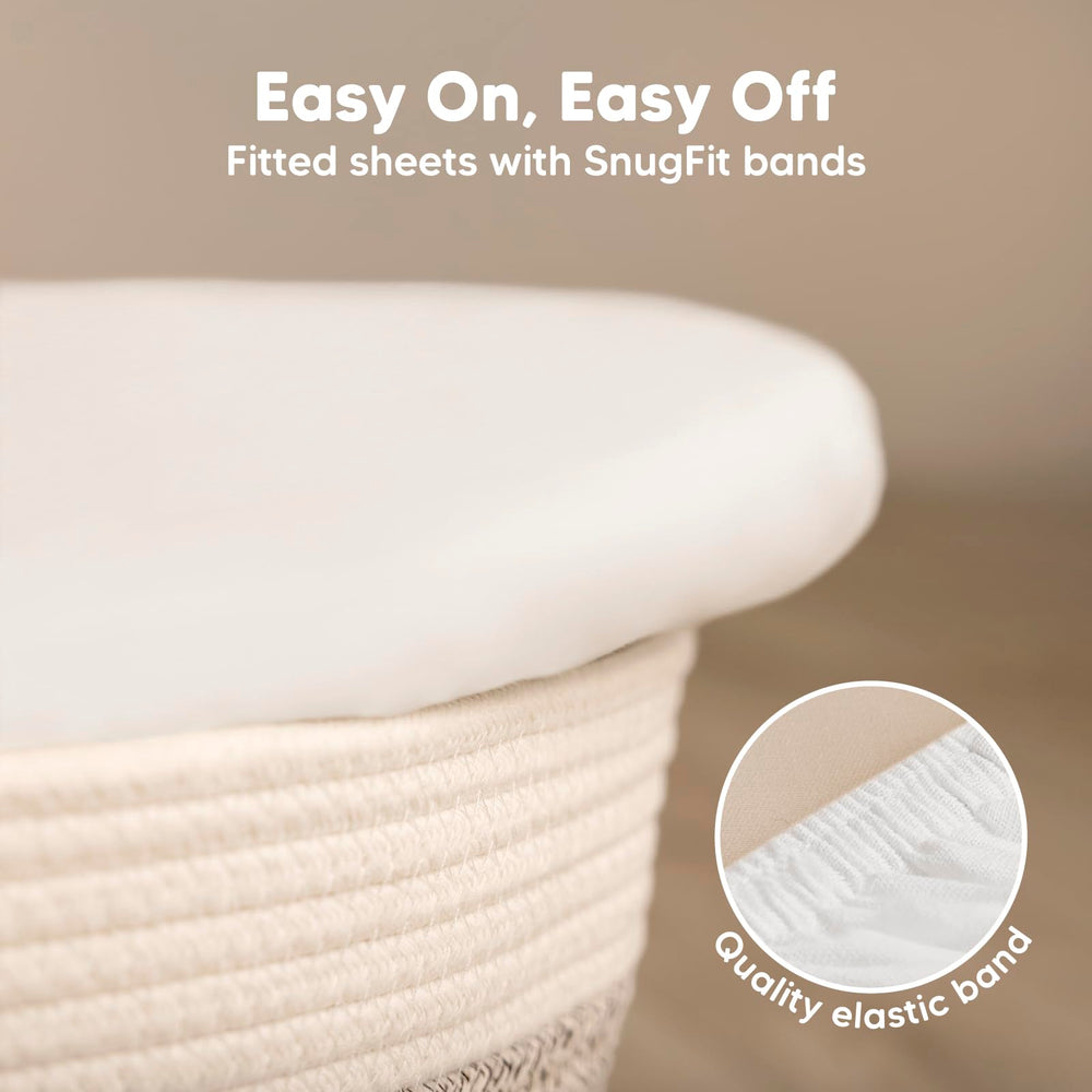 KeaBabies Isla sheet on Halo Bassinest demonstrates universal fit compatibility.