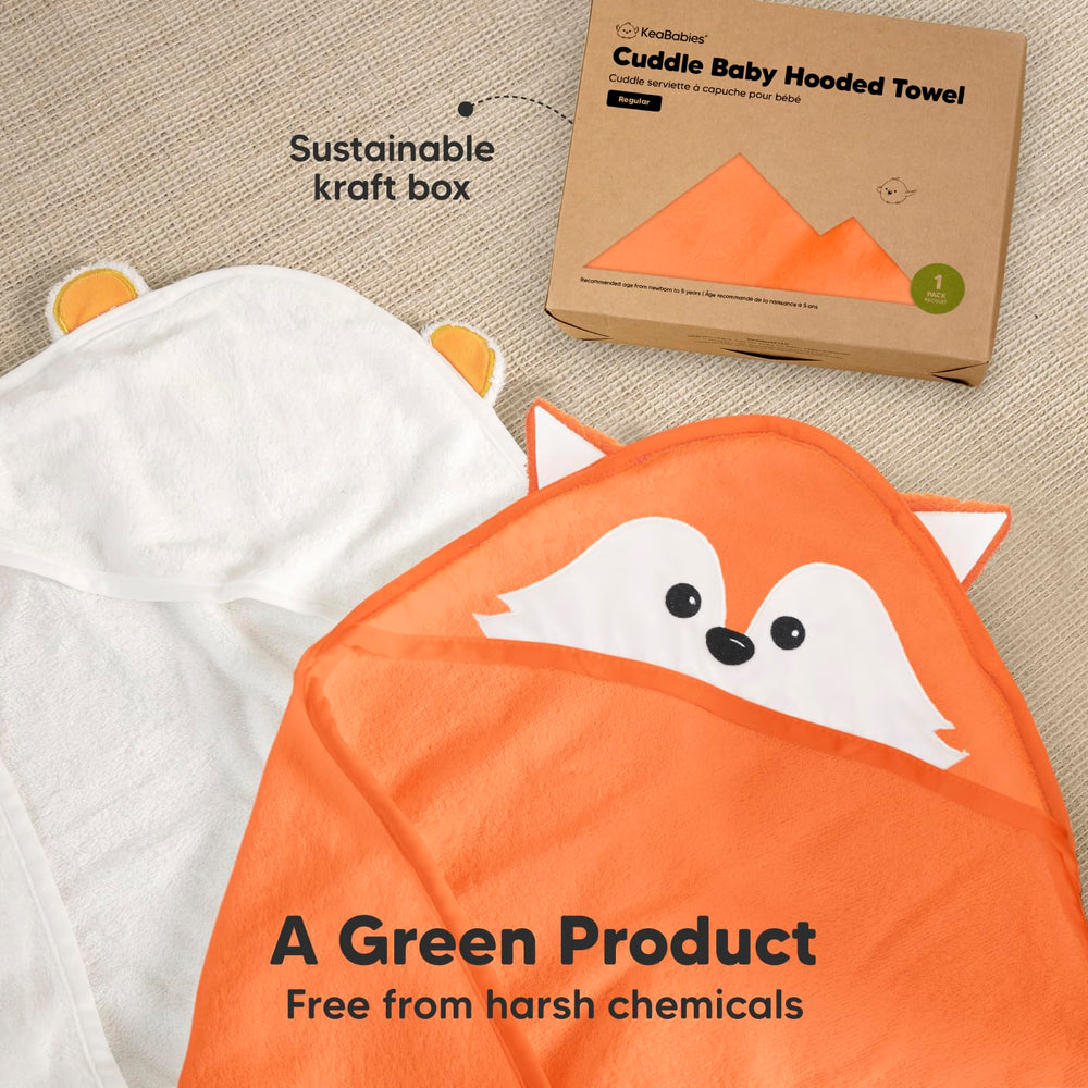 KeaBabies gift-ready fox towel arrives in kraft gift box.