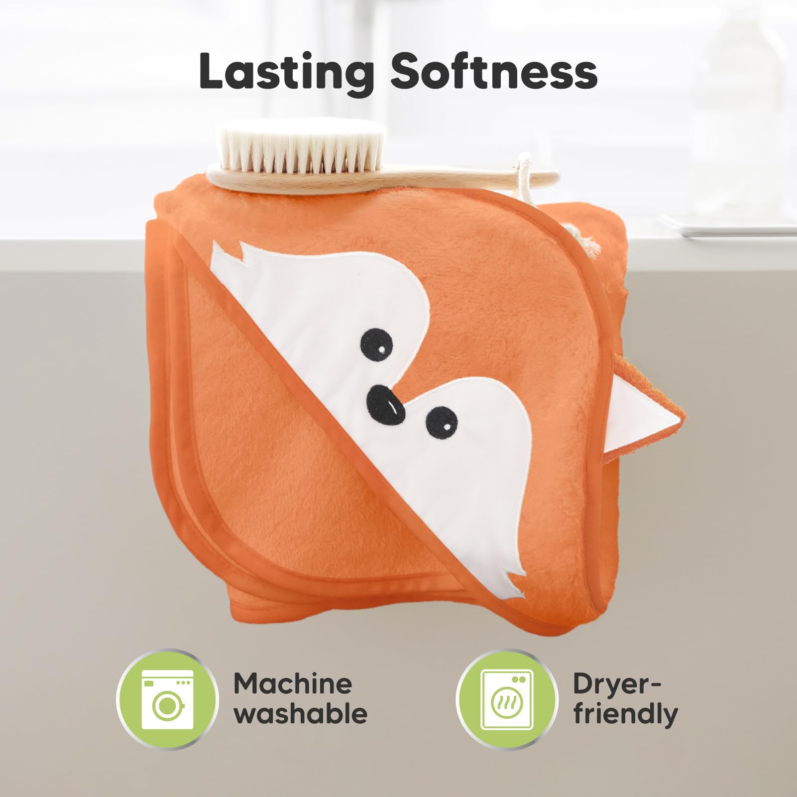 KeaBabies fox-design towel is machine washable and dryer-friendly.