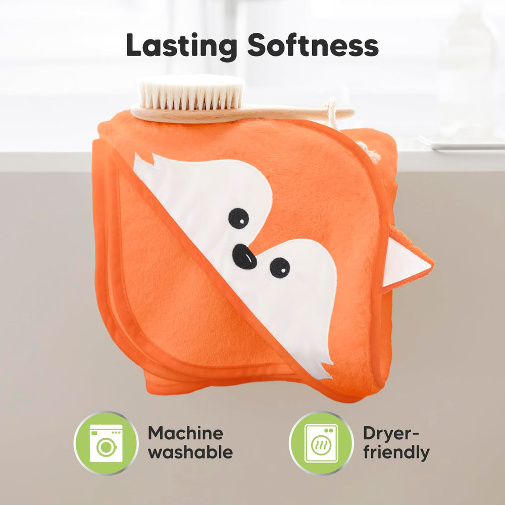 KeaBabies fox-design towel is machine washable and dryer-friendly.