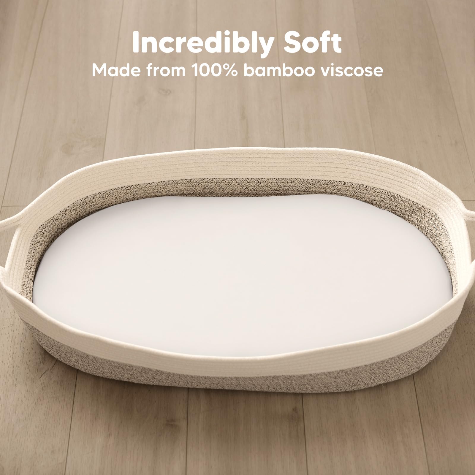 KeaBabies Isla bassinet sheet close-up reveals soft bamboo viscose for delicate skin.