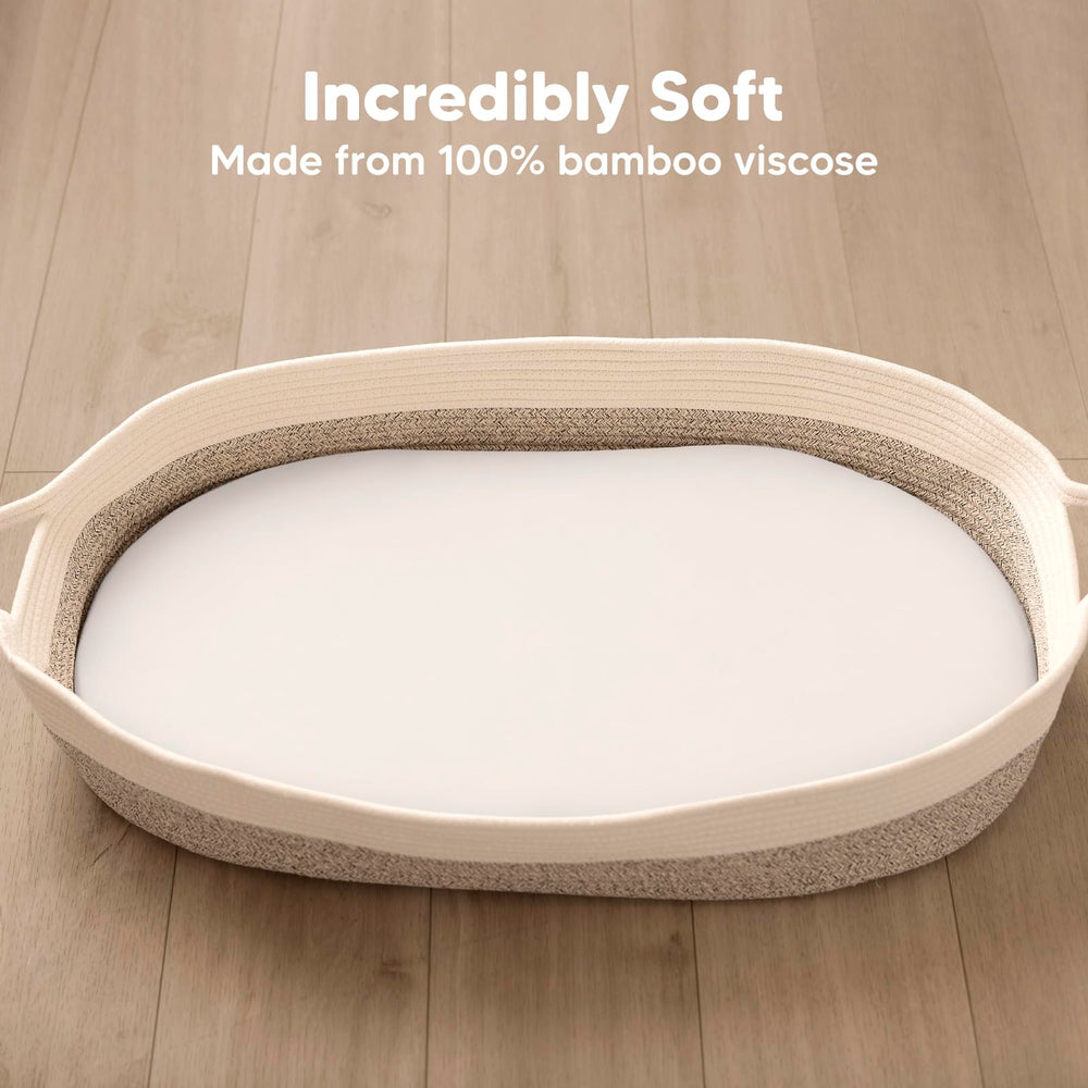 KeaBabies Isla bassinet sheet close-up reveals soft bamboo viscose for delicate skin.