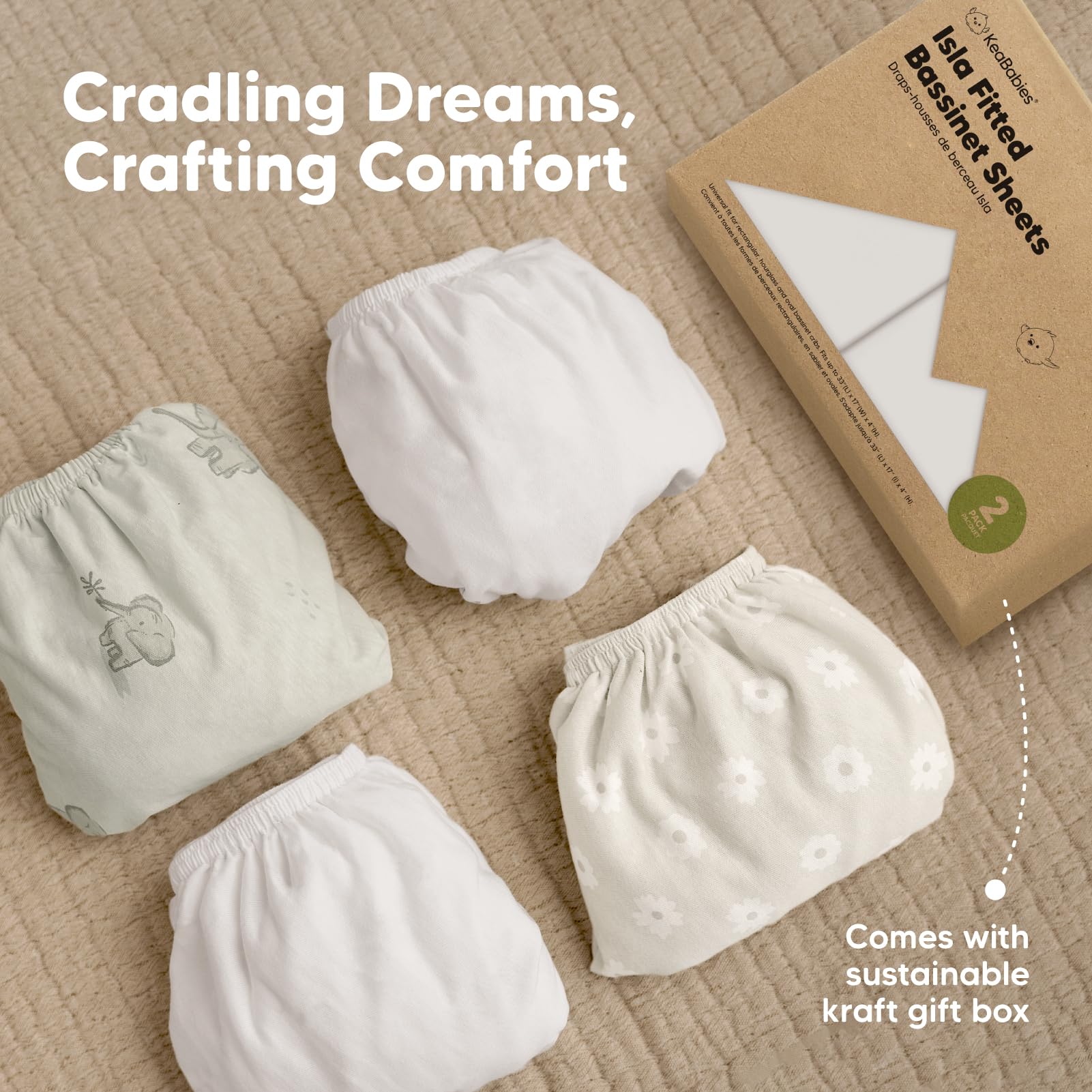 KeaBabies Isla sheet Soft White finish complements modern nurseries.