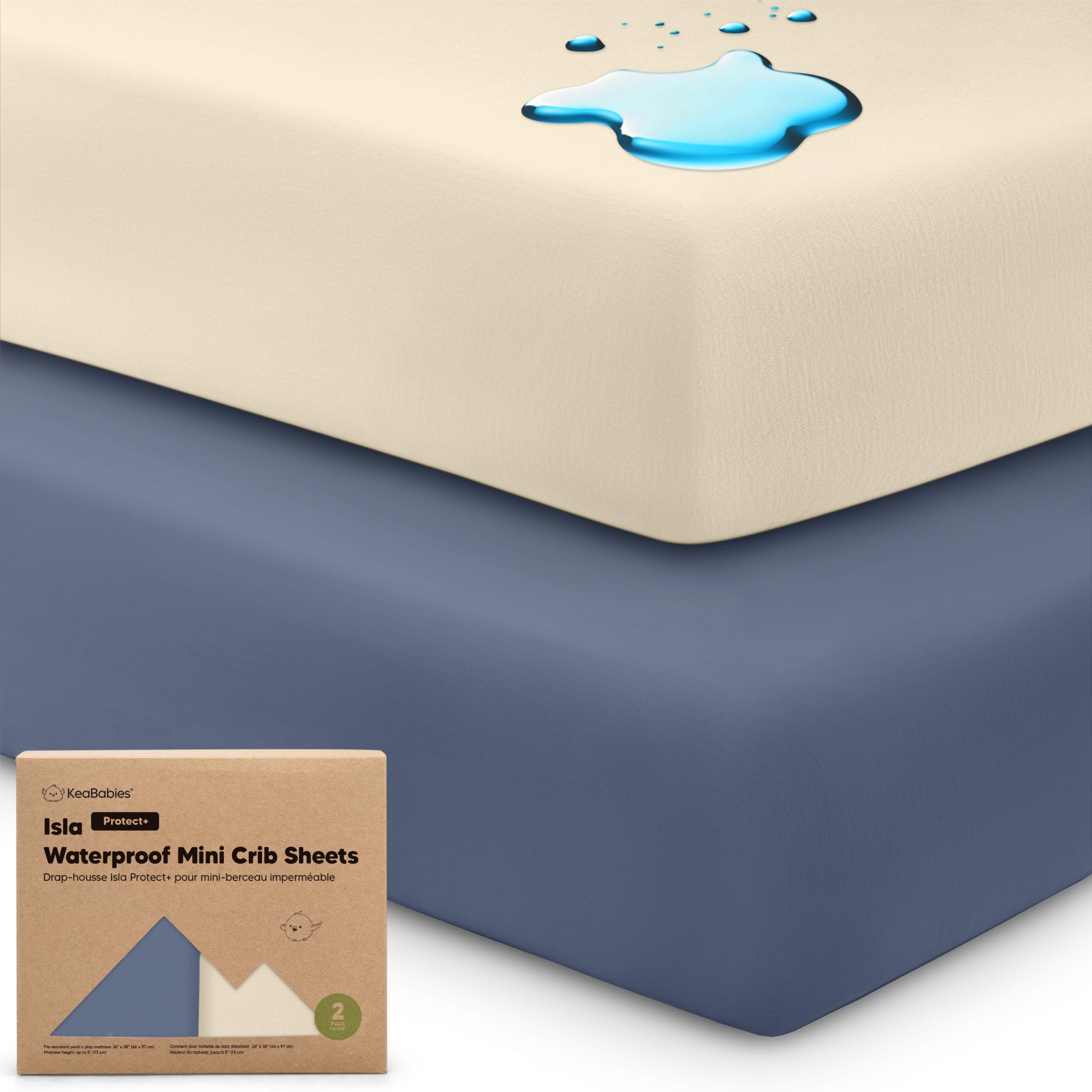 KeaBabies Isla Protect+ mini pack and play sheet close-up, bamboo softness for naps.