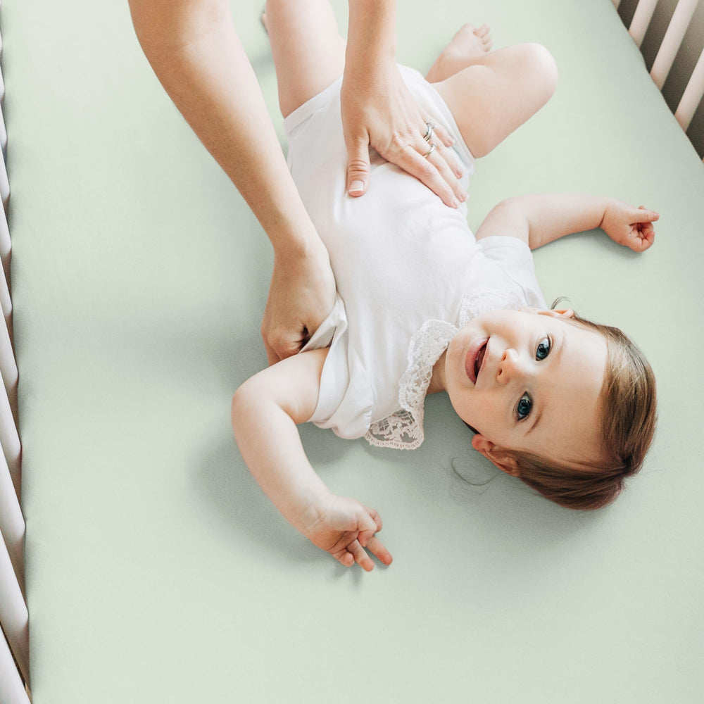 KeaBabies Nursery setup with these sheets suggests refreshingly calm sleep ambiance.