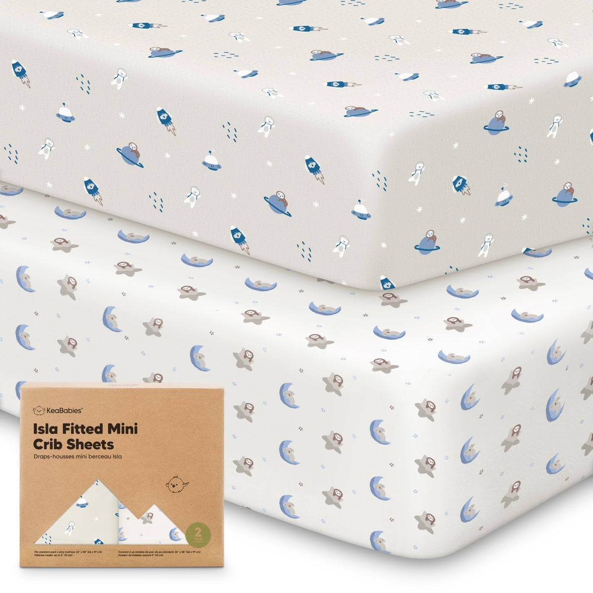 KeaBabies pack-n-play-sheets-2pack-cosmo-set demonstrates versatile, cozy bedding for travel.